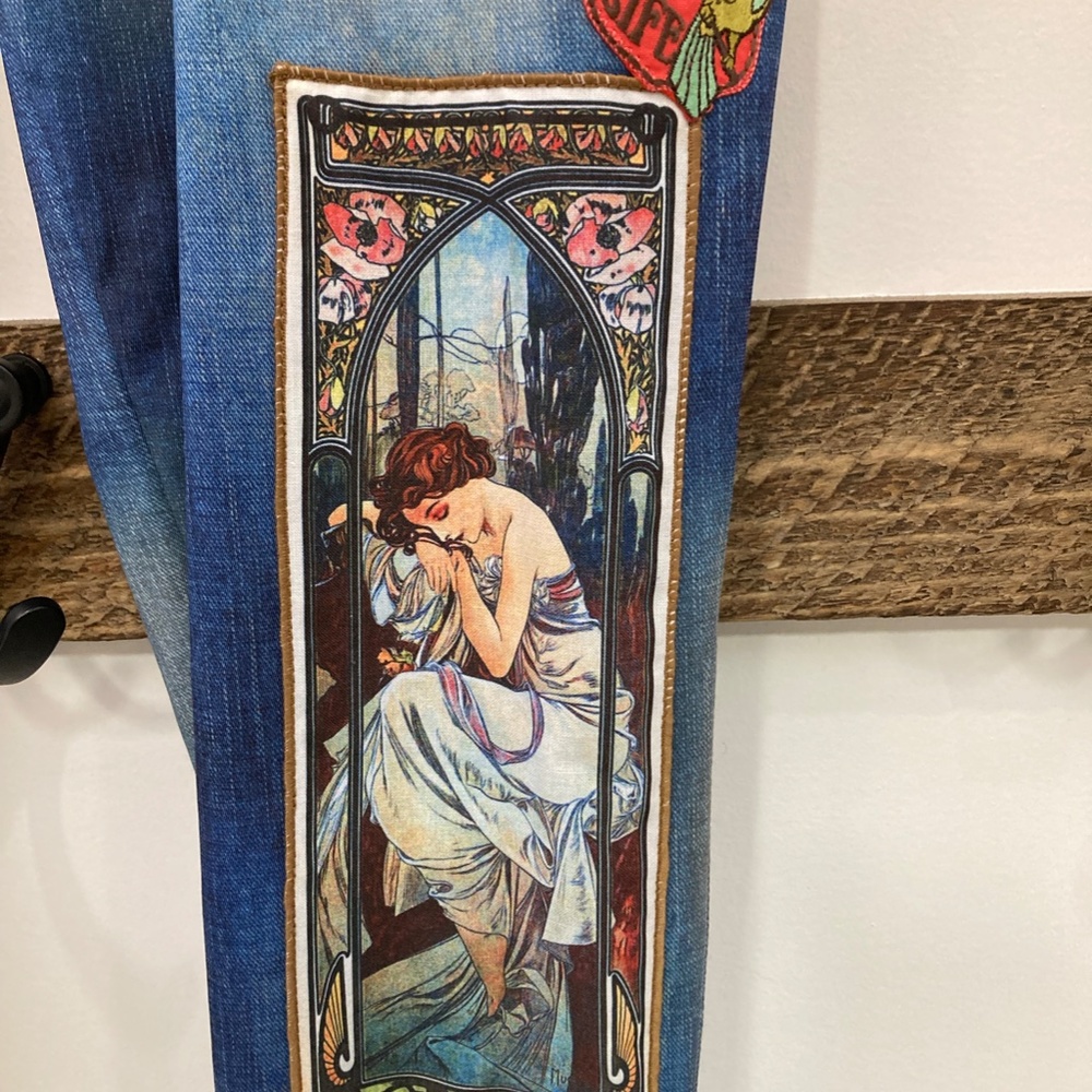 Petit Pois by Viviana G Stretch Denim Look Pant Size S,XL Patches Festival - Picture 3 of 15